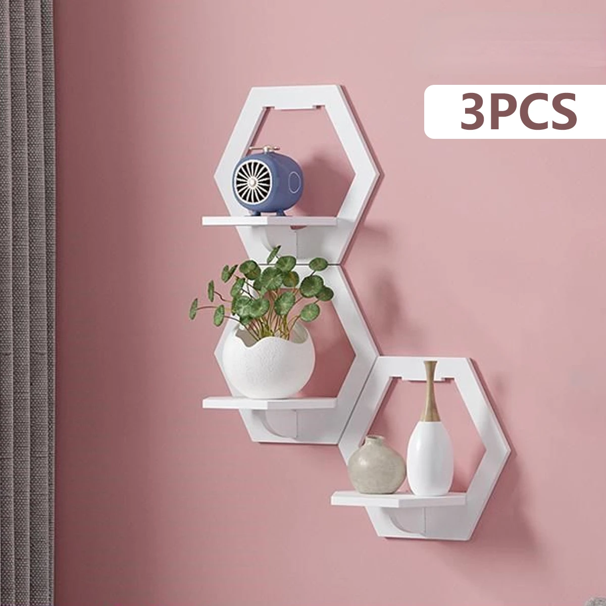 Flower Wall Panel - 3Pcs 육각형 벽 선반 펀치 무료
