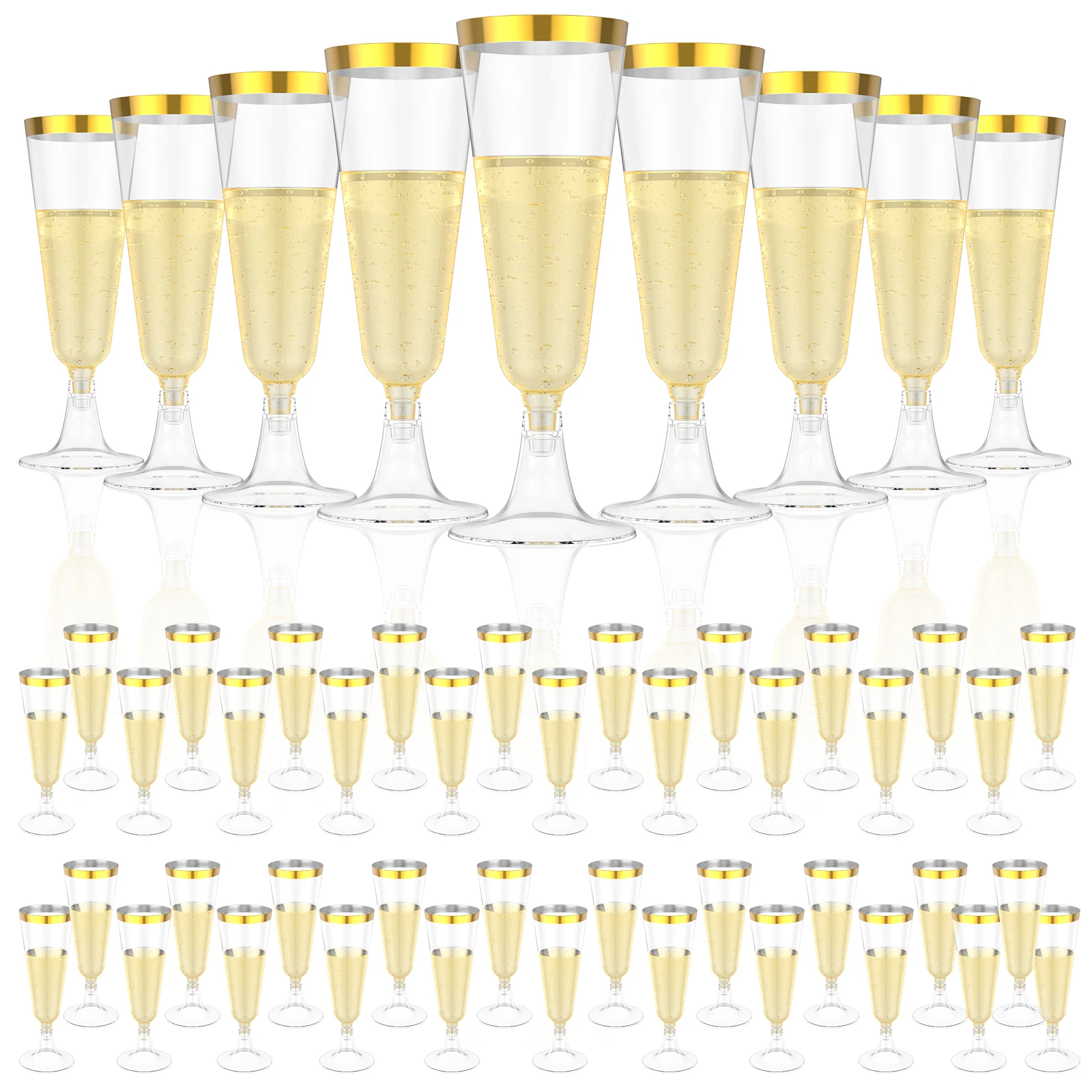 Plastic Cup 50Pcs - 50Pcs 플라스틱 샴페인 플루트 골드 트림