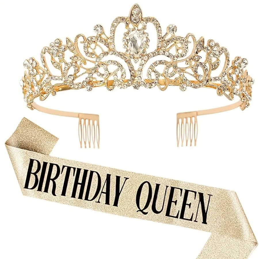 2개/세트 블링 라인스톤 크리스탈 크라운 티아라 생일  - Birthday Sash Glitter 리뷰 및 가격