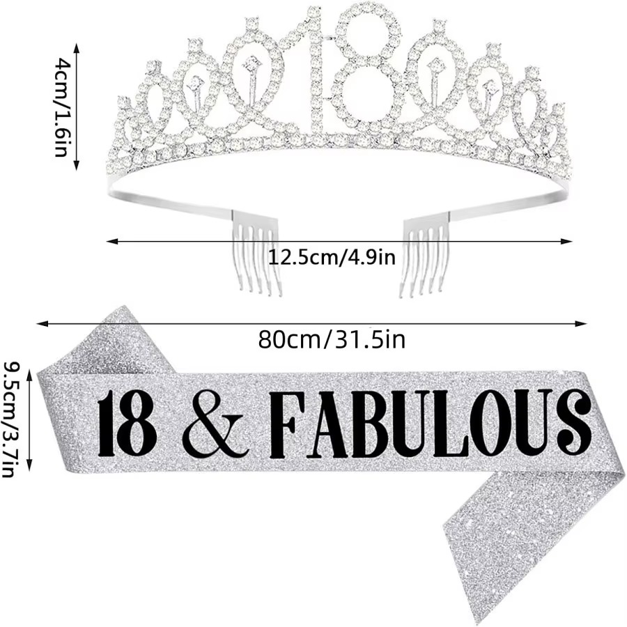 반짝이는 은빛 생일 티아라 왕관 띠 여성 소녀 18세  - Birthday Sash Glitter 리뷰 및 가격