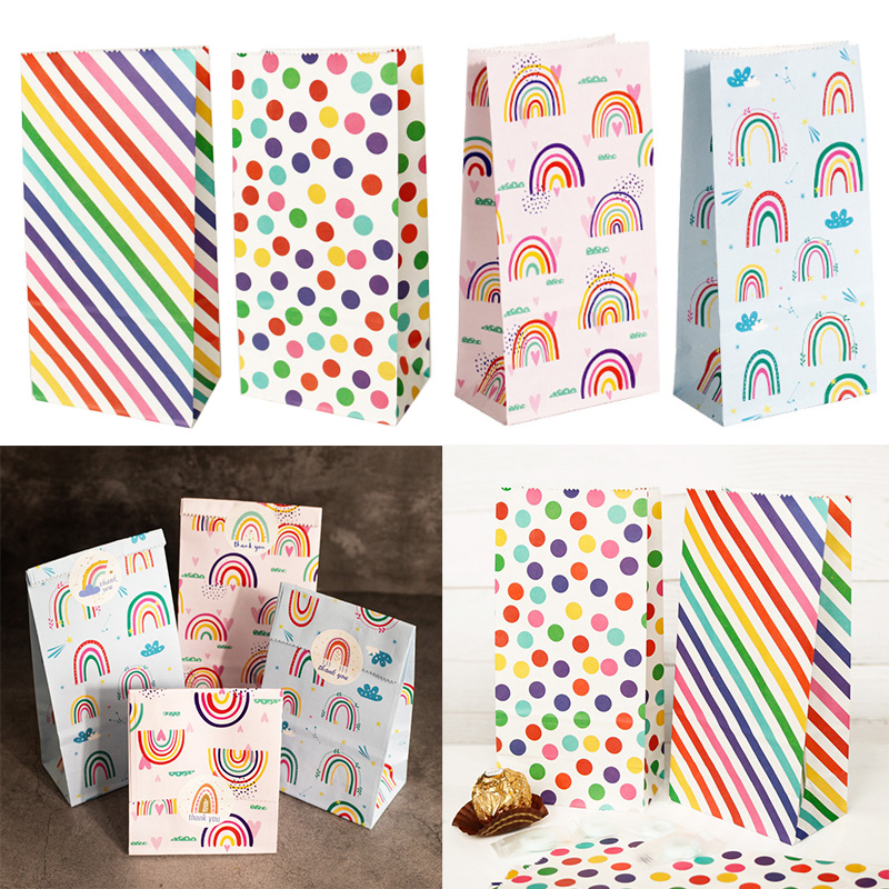 작은 종이 가방 무지개 인쇄 사탕 쿠키 가방 핑크 블루 - Event Party Box 리뷰 및 가격