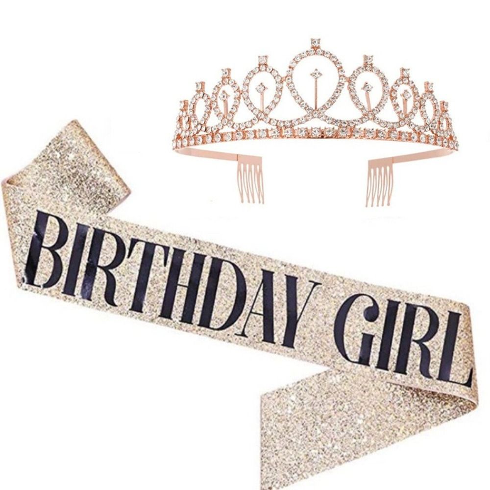 2개/세트 새 글리터 생일 파티 왕관 띠 골드 블링 라 - Birthday Sash Glitter 리뷰 및 가격