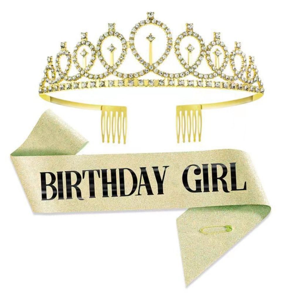 2개/세트 새 글리터 생일 파티 왕관 띠 골드 블링 라 - Birthday Sash Glitter 리뷰 및 가격