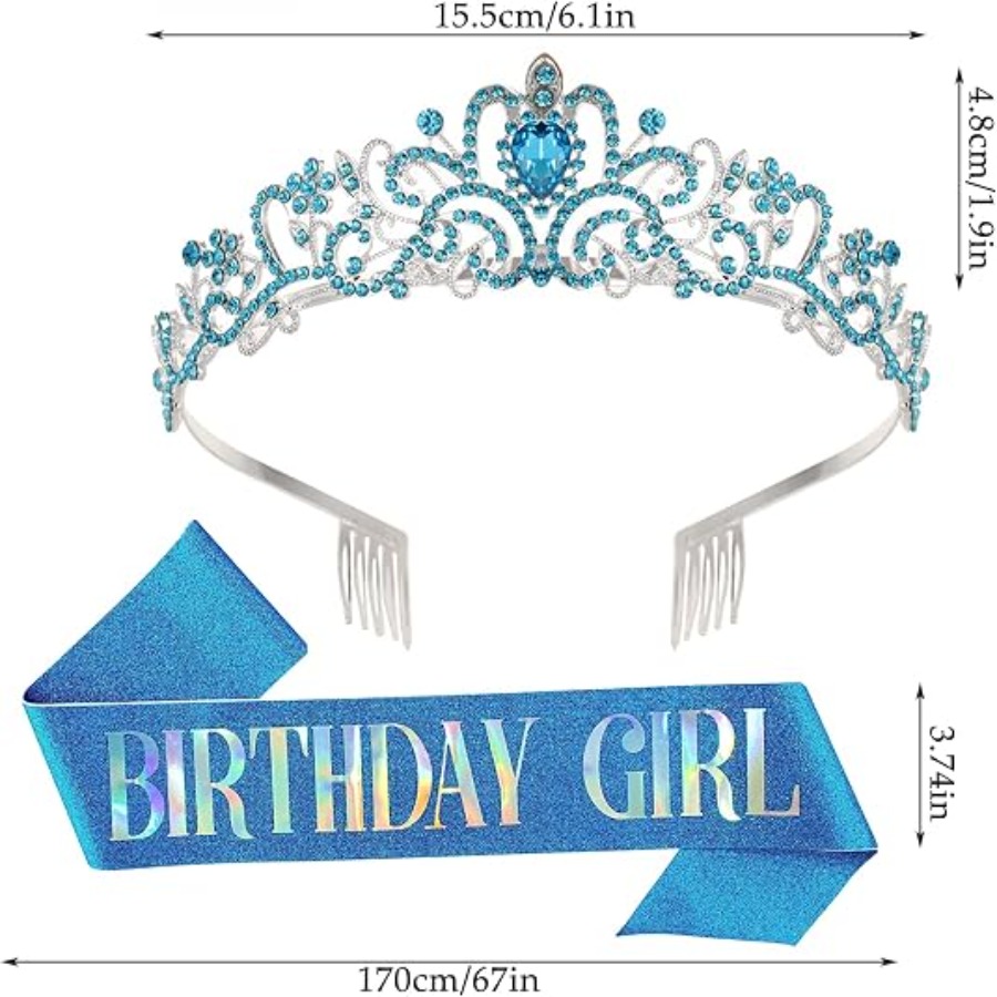 2피스 세트 라인스톤 크리스탈 크라운 티아라 & “생일 - Birthday Sash Glitter 리뷰 및 가격