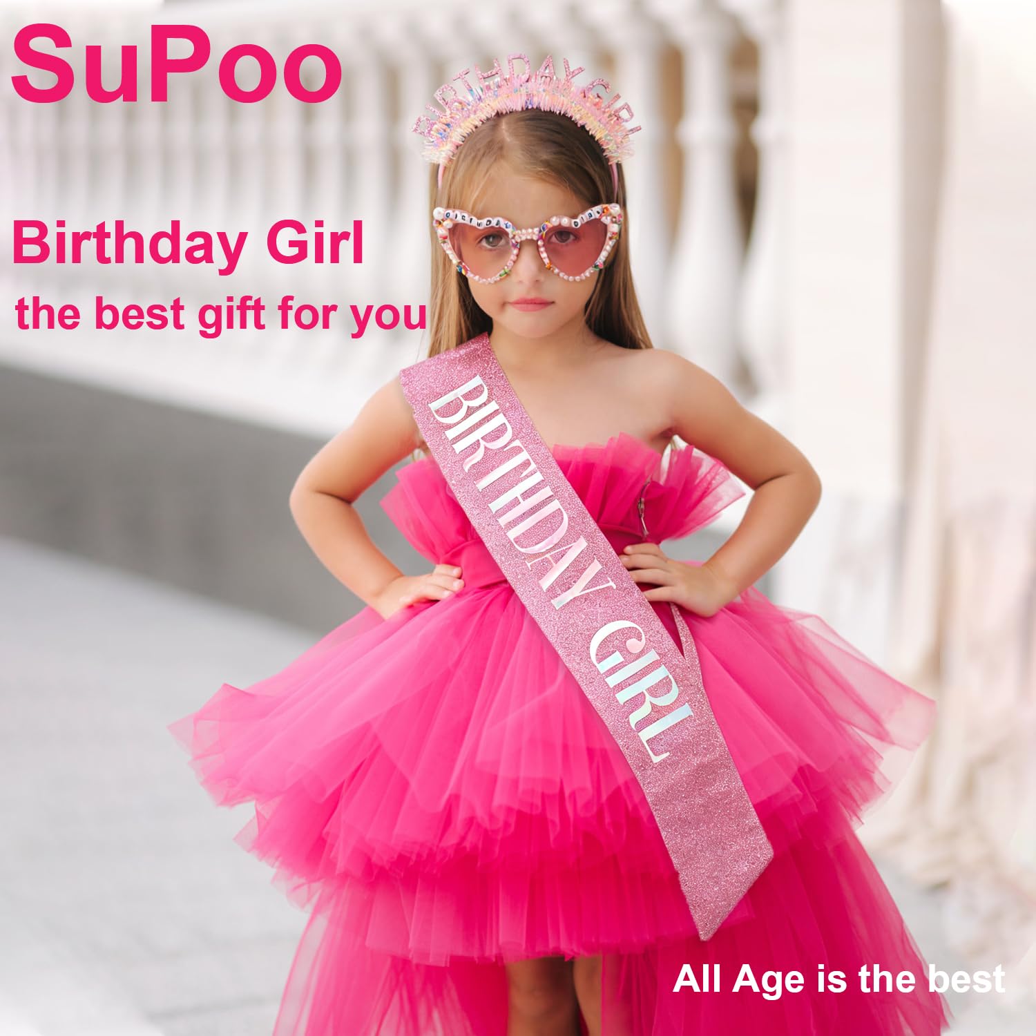 생일 소녀 헤어밴드, 띠, 선글라스 세트, 핑크 생일  - Birthday Sash Glitter 리뷰 및 가격
