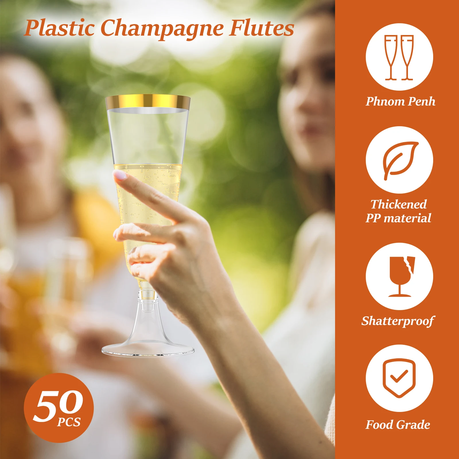 50Pcs 플라스틱 샴페인 플루트 골드 트림 샴페인 플 - Plastic Cup 50Pcs 리뷰 및 가격